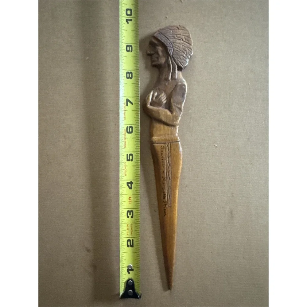 Wooden Hand Carved Letter Opener Indian Chief 